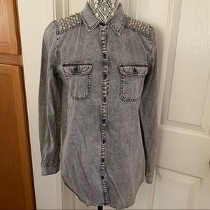 Acid Wash Denim Top with Studs